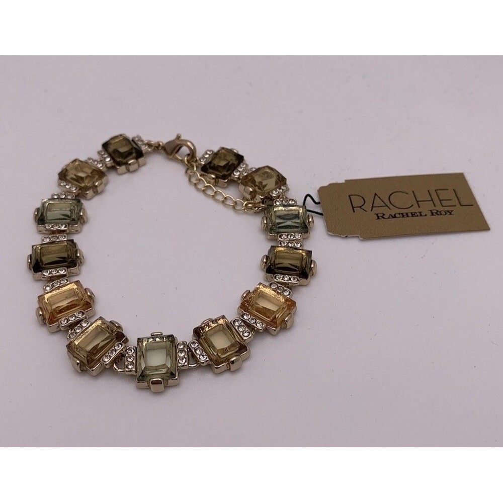 RACHEL Rachel Roy Gold Tone Bracelet Rectangular Faceted Stones New NWT